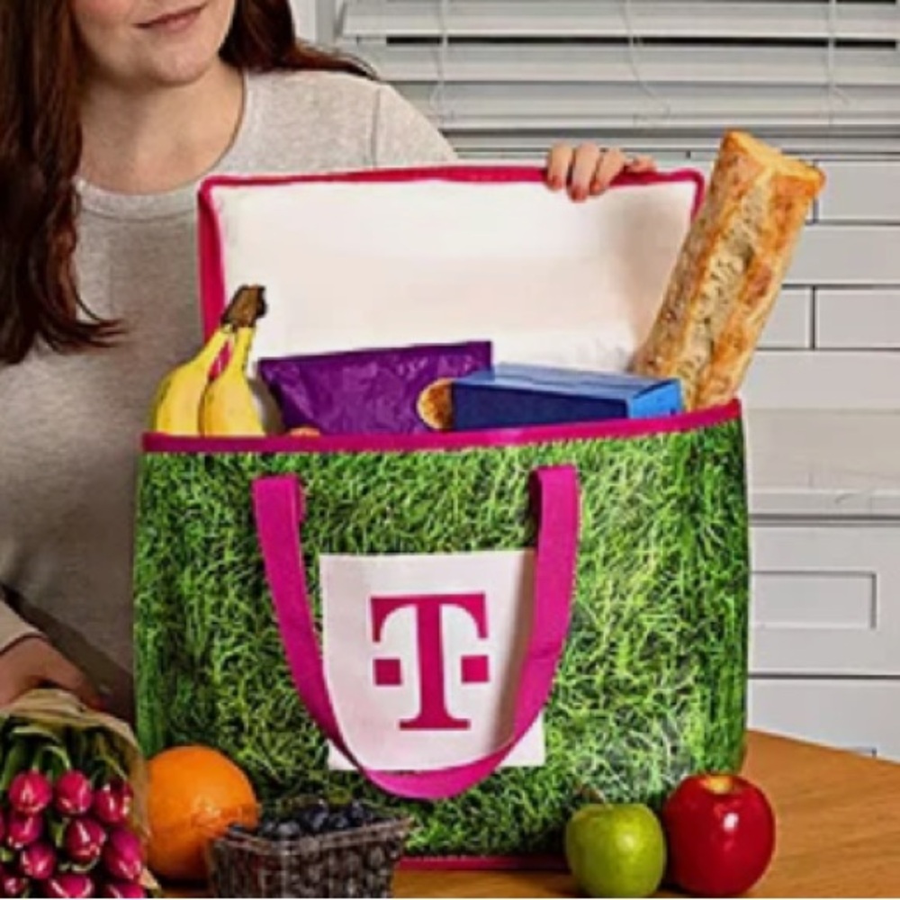 T-Mobile Large Reusable Zip-top Tote Bag in Pink and Green, New condition